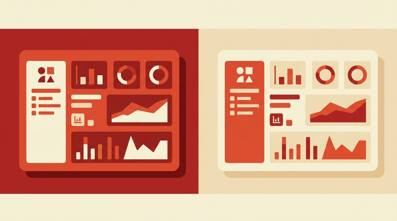 Illustration comparing two software dashboards side by side